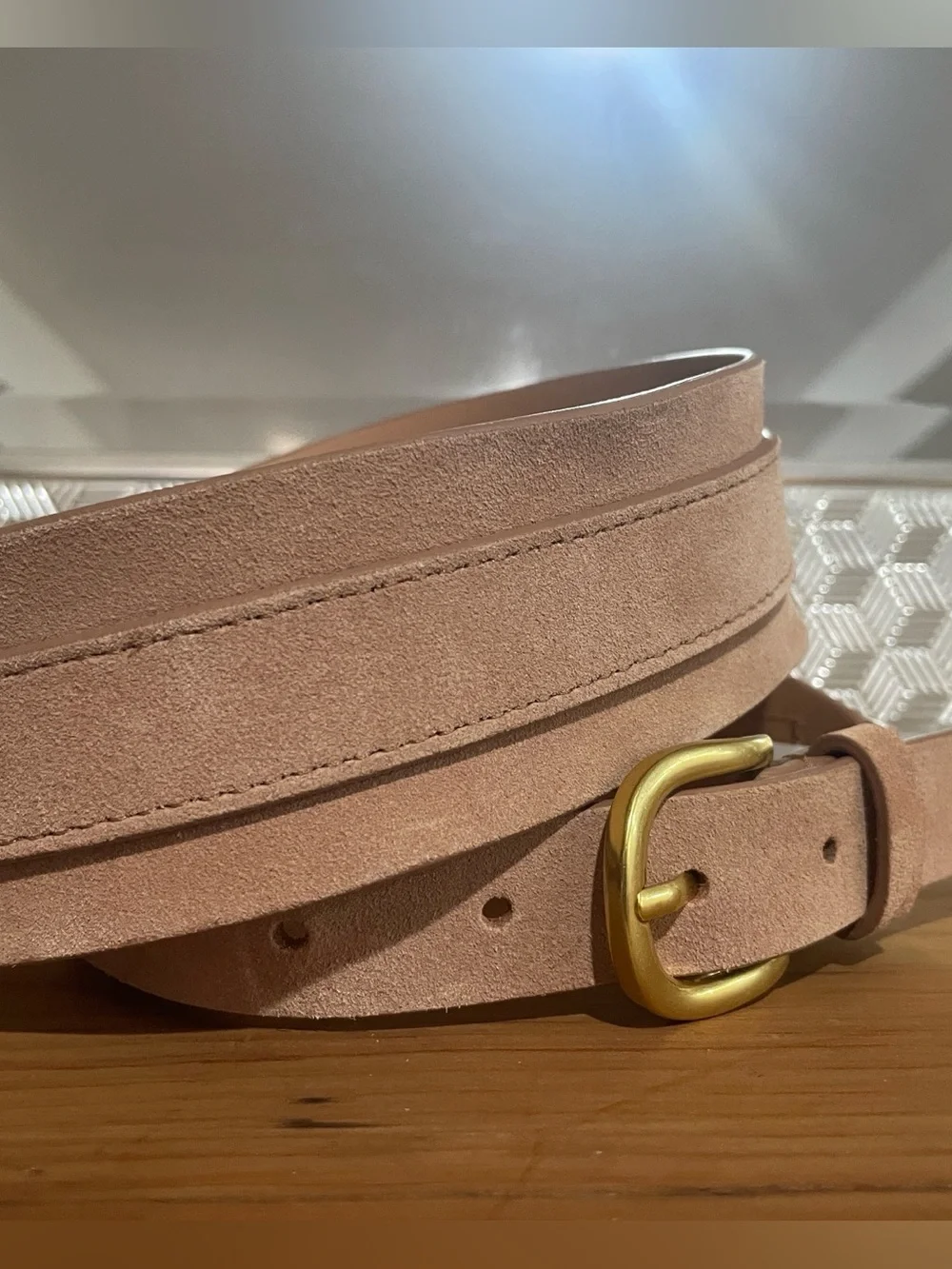 🍂 LOFT Women's Suede Belt in Blush Pink Nude Tan with Gold Buckle